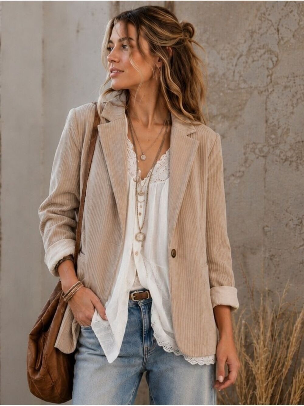 BLUE B ULTRA SOFT LIGHTWEIGHT TAN WIDE WALE CORDUROY BLAZER LINED MED LIKE NEW!